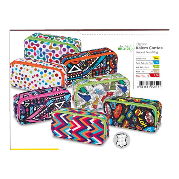POCHETTE À STYLO DEUX COMPARTIMENTS, GRANDE CAPACITÉ, 8 MOTIFS À LA MODE ASSORTIS EN CUIR PU