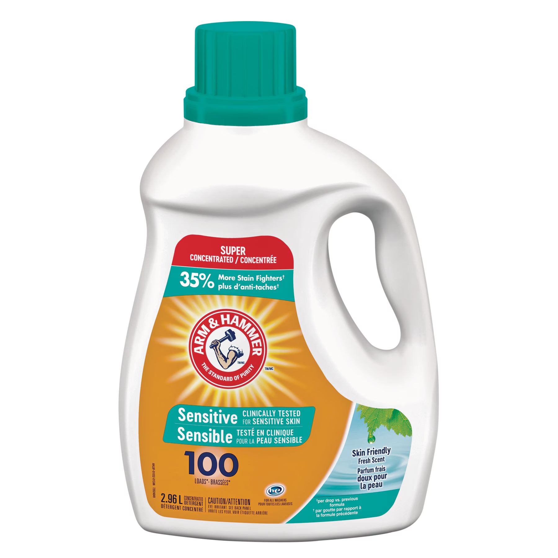 Arm & Hammer Lessive Liquide 2,96 L – 100 Lavages, Peaux Sensibles, Anti-Taches